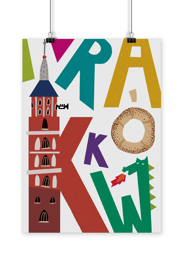 Plakat Kraków Napis Kolor 21x30